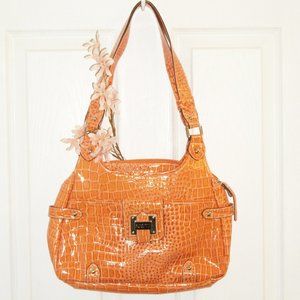 ROSETTI NWOT Croc Embossed 2 Handle Shoulder Bag Orange 12.5" X 9.5"